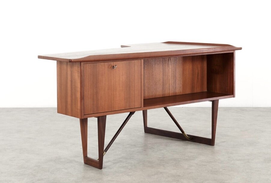 PETER LOVIG TEAK BOOMERANG DESK W/ BOOK SHELF