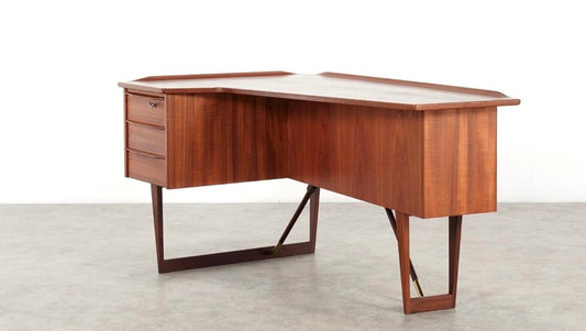 PETER LOVIG TEAK BOOMERANG DESK W/ BOOK SHELF
