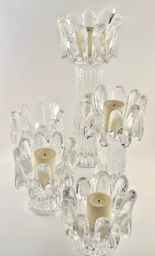 KOSTA BODA SUNFLOWER SERIES CRYSTAL CANDLE HOLDERS