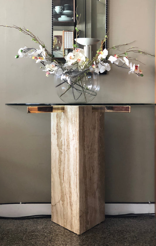 MARBLE, BRASS and GLASS CONSOLE/SOFA or ENTRYWAY TABLE