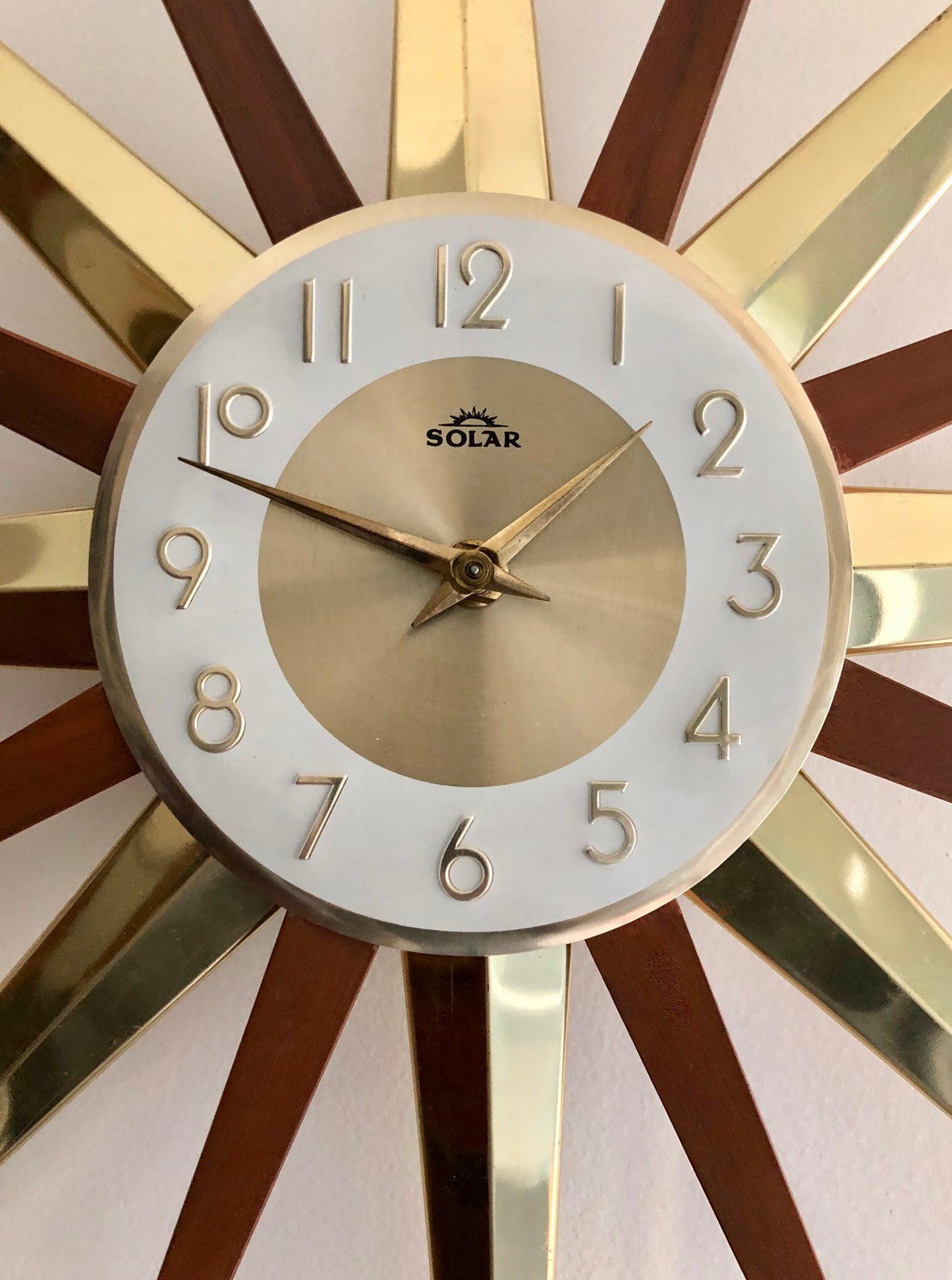 FANTASTIC TEAK & BRASS STARBURST | SUNBURST WALL CLOCK