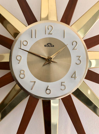 FANTASTIC TEAK & BRASS STARBURST | SUNBURST WALL CLOCK
