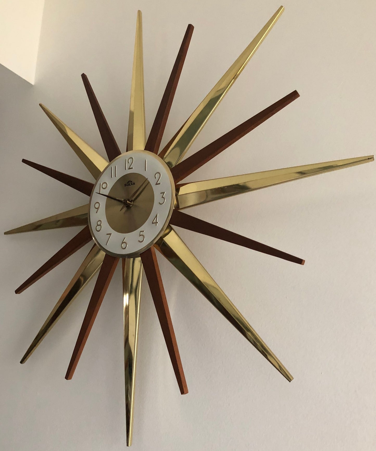 FANTASTIC TEAK & BRASS STARBURST | SUNBURST WALL CLOCK