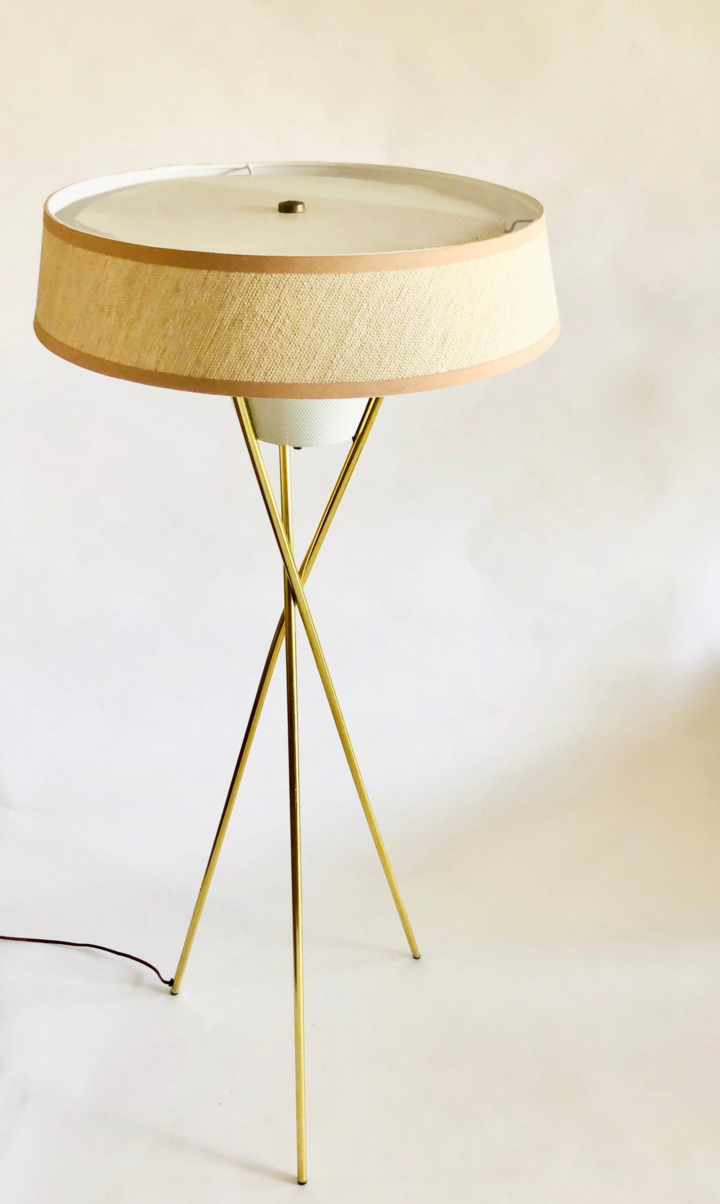 GERALD THURSTON for LIGHTOLIER TRIPOD BASE FLOOR LAMP w/ NEW CUSTOM LAMPSHADE