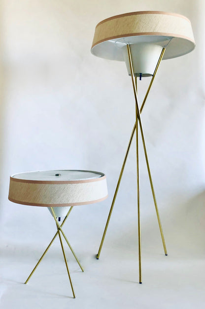GERALD THURSTON for LIGHTOLIER TRIPOD TABLE LAMP/ NEW CUSTOM SHADE