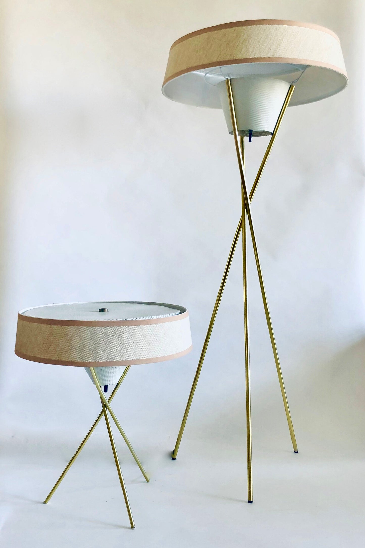 GERALD THURSTON for LIGHTOLIER TRIPOD BASE FLOOR LAMP w/ NEW CUSTOM LAMPSHADE