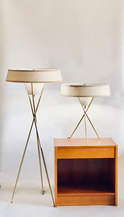 GERALD THURSTON for LIGHTOLIER TRIPOD TABLE LAMP/ NEW CUSTOM SHADE