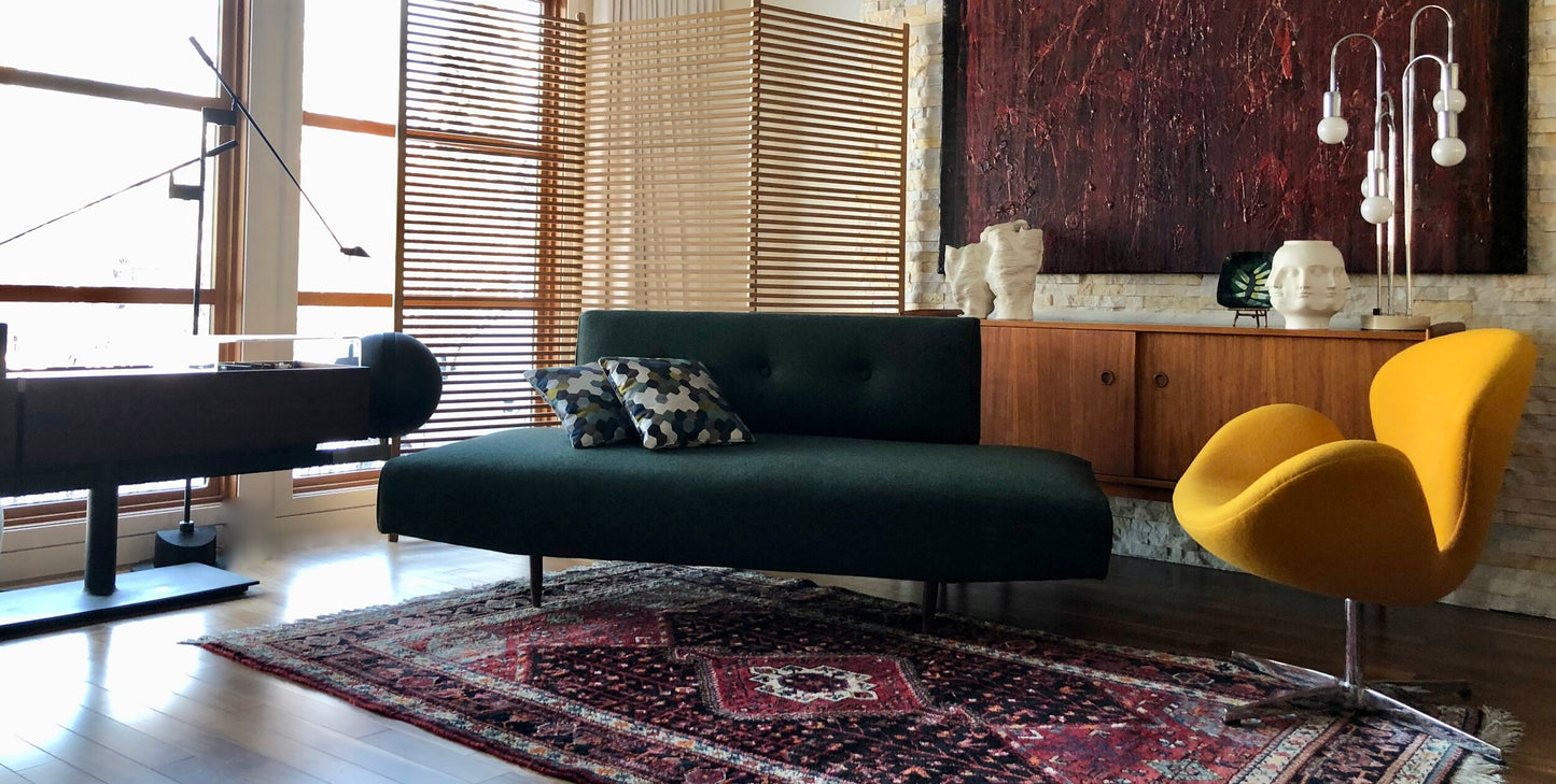 REUPHOLSTERED MAHARAM GREENWOOL DAYBED / CONVERTS TO SOFA