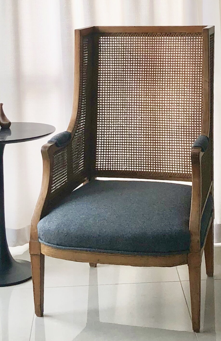 LOUIS XV/XVI FRENCH CANED BERGERE WING CHAIR REUPHOLSTERED