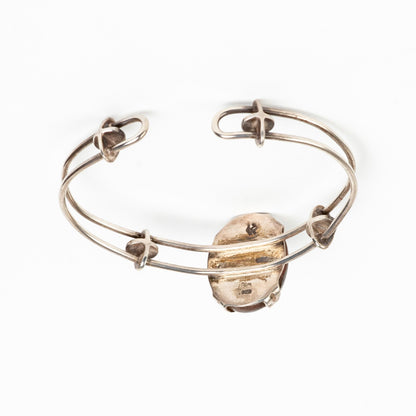 SCULPTURAL STERLING SILVER 925 MODERNIST CUFF BRACELET w/ STONE