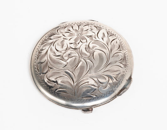 BIRKS STERLING SILVER ENGRAVED COMPACT w/ MIRROR & REFILLABLE POWDER