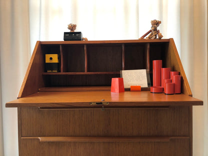 TEAK SECRETARY FOLD DOWN DESK w/ HAIRPIN LEGS
