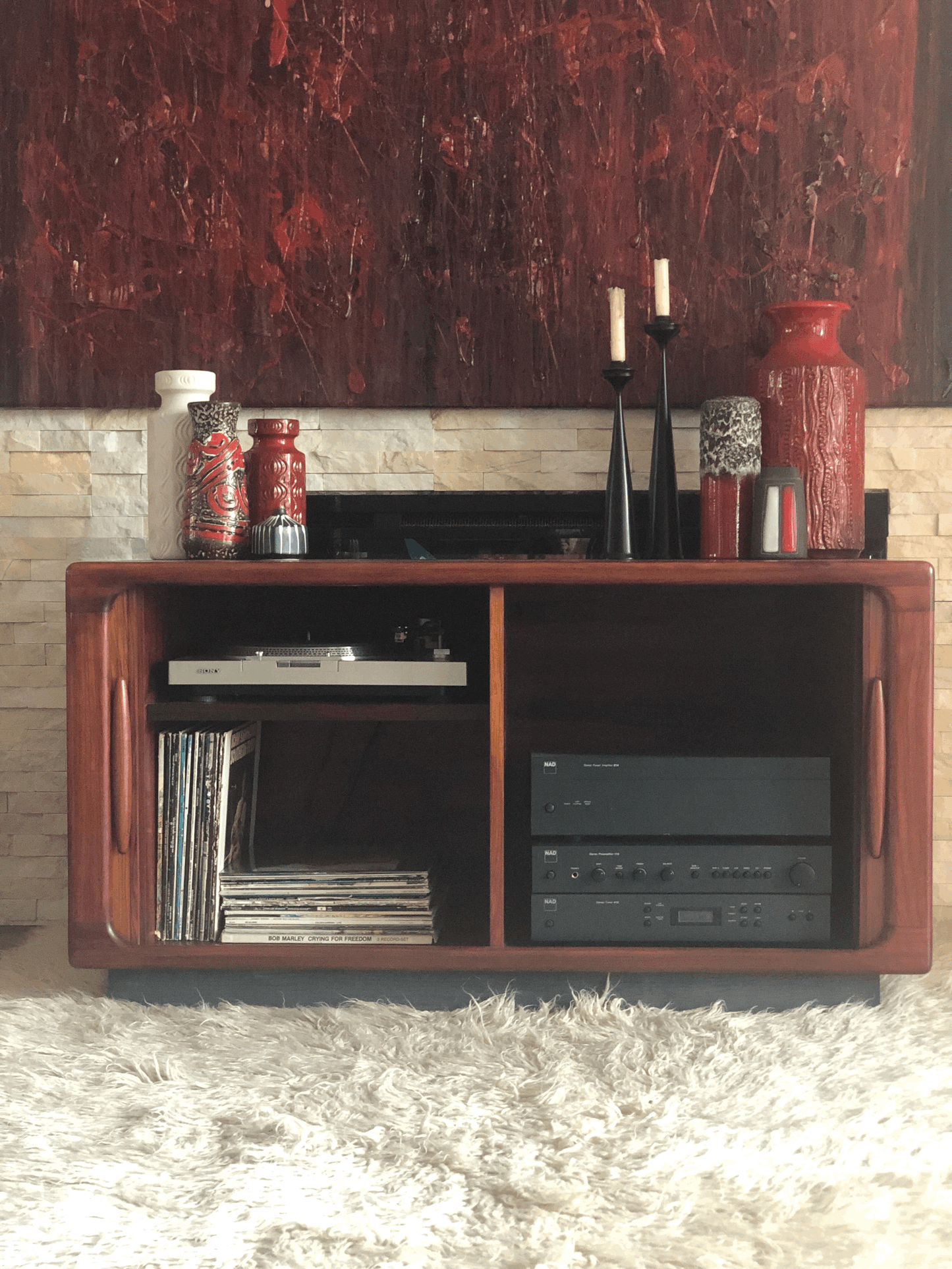 2 TONE 
BRAZILIAN ROSEWOOD TAMBOUR DOOR LOW CABINET
