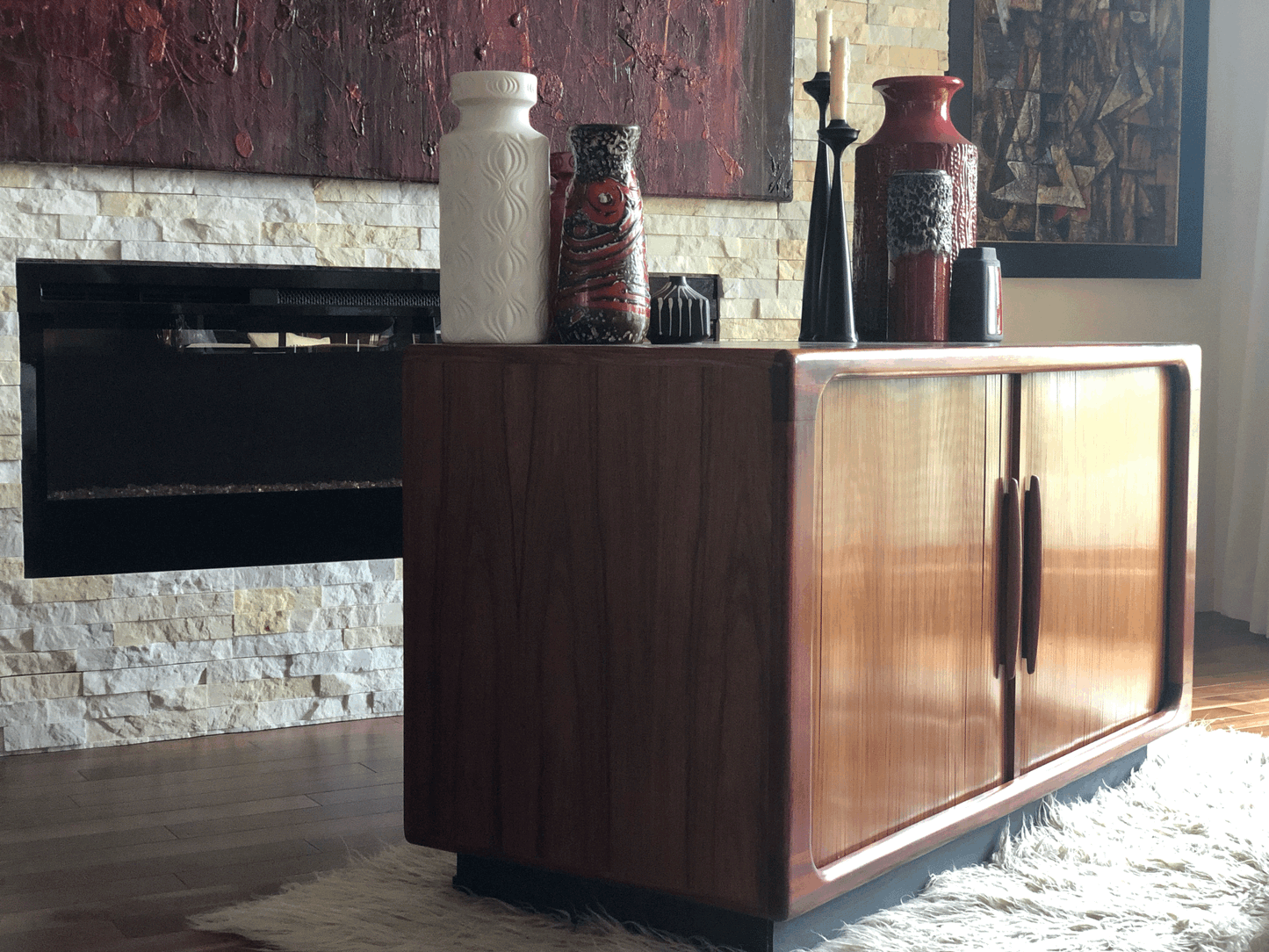 2 TONE 
BRAZILIAN ROSEWOOD TAMBOUR DOOR LOW CABINET