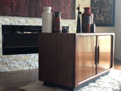 2 TONE 
BRAZILIAN ROSEWOOD TAMBOUR DOOR LOW CABINET